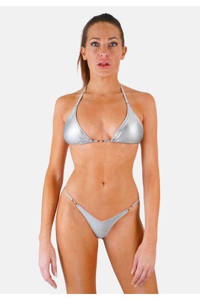 Maillot de bain string triangle bikini brésilien argent métallisé Séduction