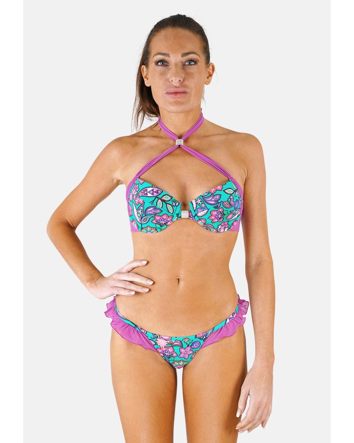 Maillot de bain tanga bikini brésilien violet bleu Charlotte